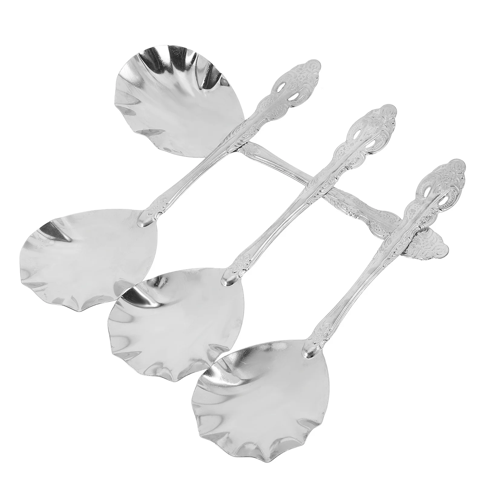 

4Pcs Stainless Steel Seashell Shape Metal Serving Spoons Coffee Stirring Buffet Dessert Ice Cream Sugar Spoon Food Serving Spoon