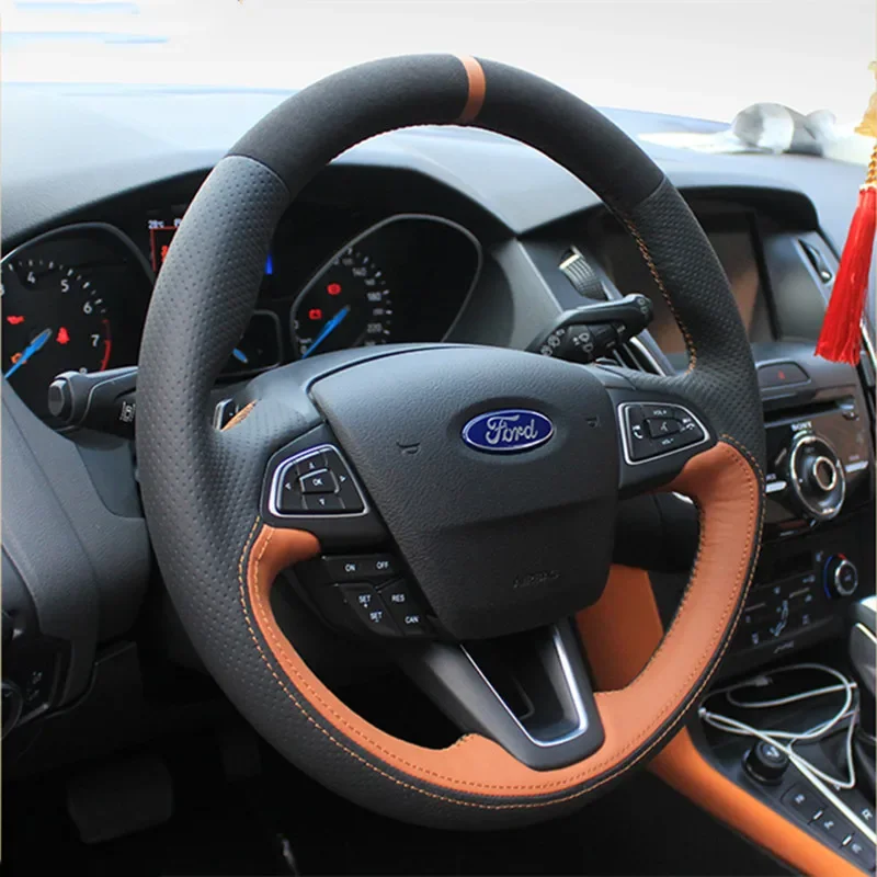 

DIY Hand-Sewn Leather Suede Car Steering Wheel Cover for Ford Mondeo Edge Kuga Territory Escape Auto Accessories
