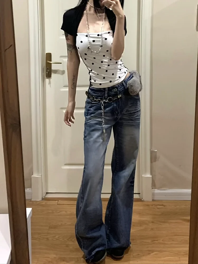 

Retro American Washed Bell Bottom Jeans Women Summer Loose Slim Straight Wide Leg Long Pants Dream of Pants Soft Denim
