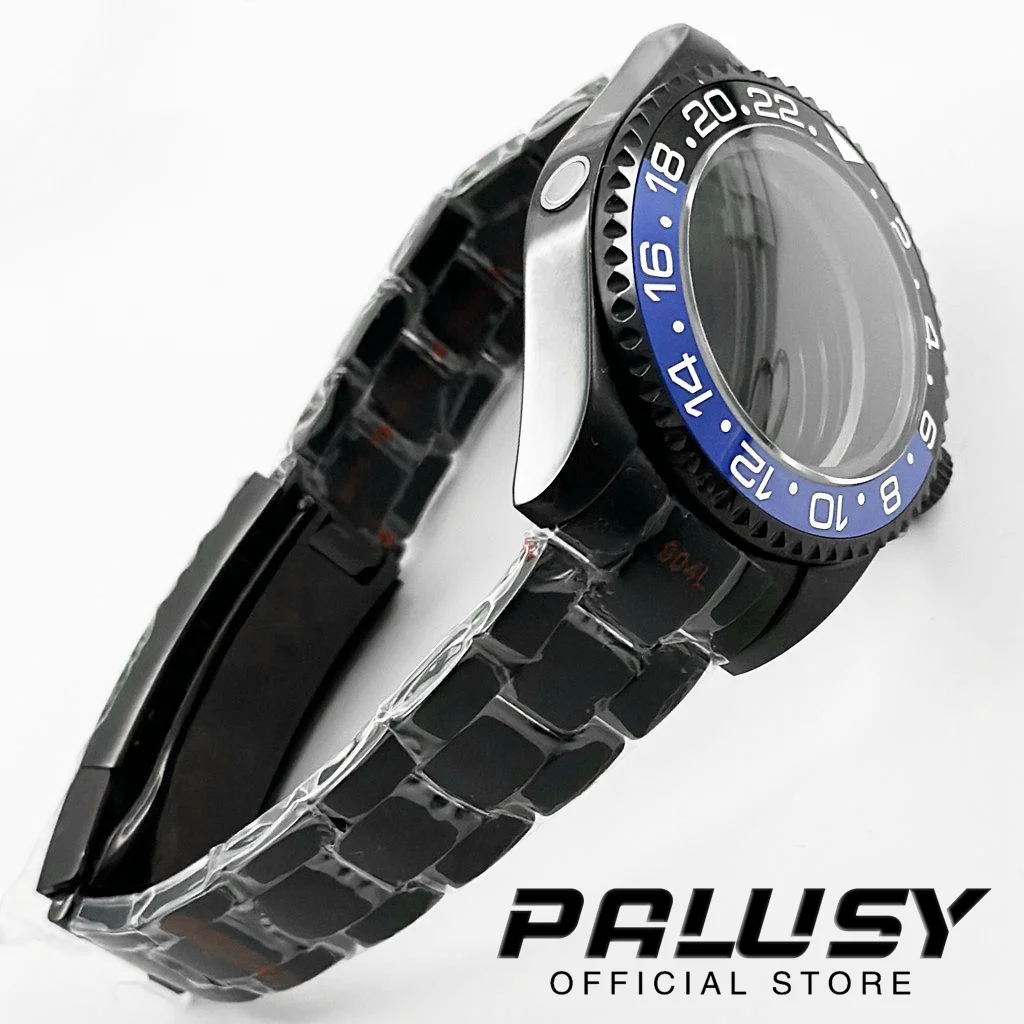 44MM Black Blue GMT Ceramic Bezel Sapphire Crystal DEEP SEA Homage Big Watch Case Compatible Fit NH35 NH36 NH34 NH38 Movement