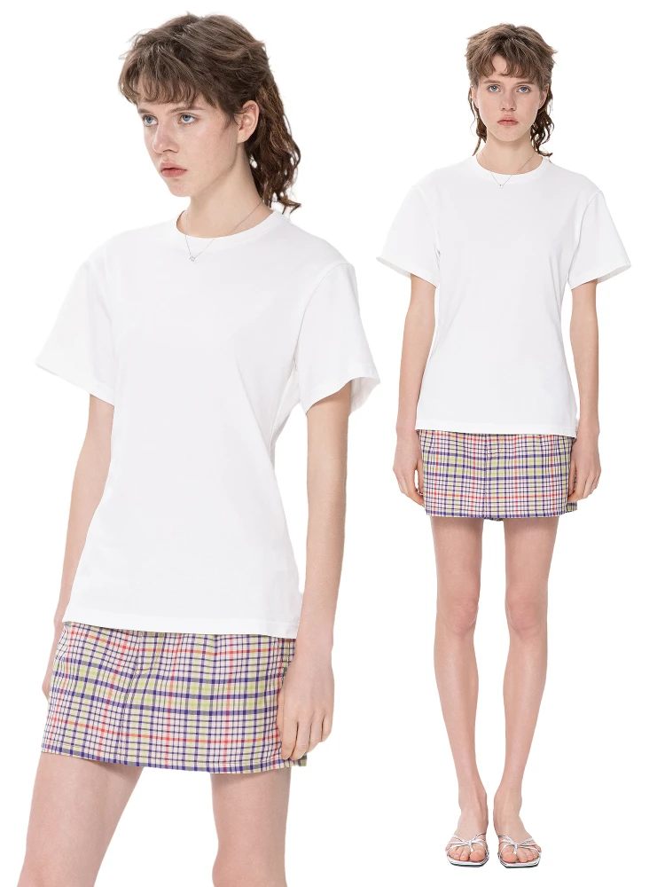 

Trou Noir Bla Hole Spring Summer New Loose Elastic Waist T-irt Mid-Length ort Sve Women's irt Casual Commute Sle