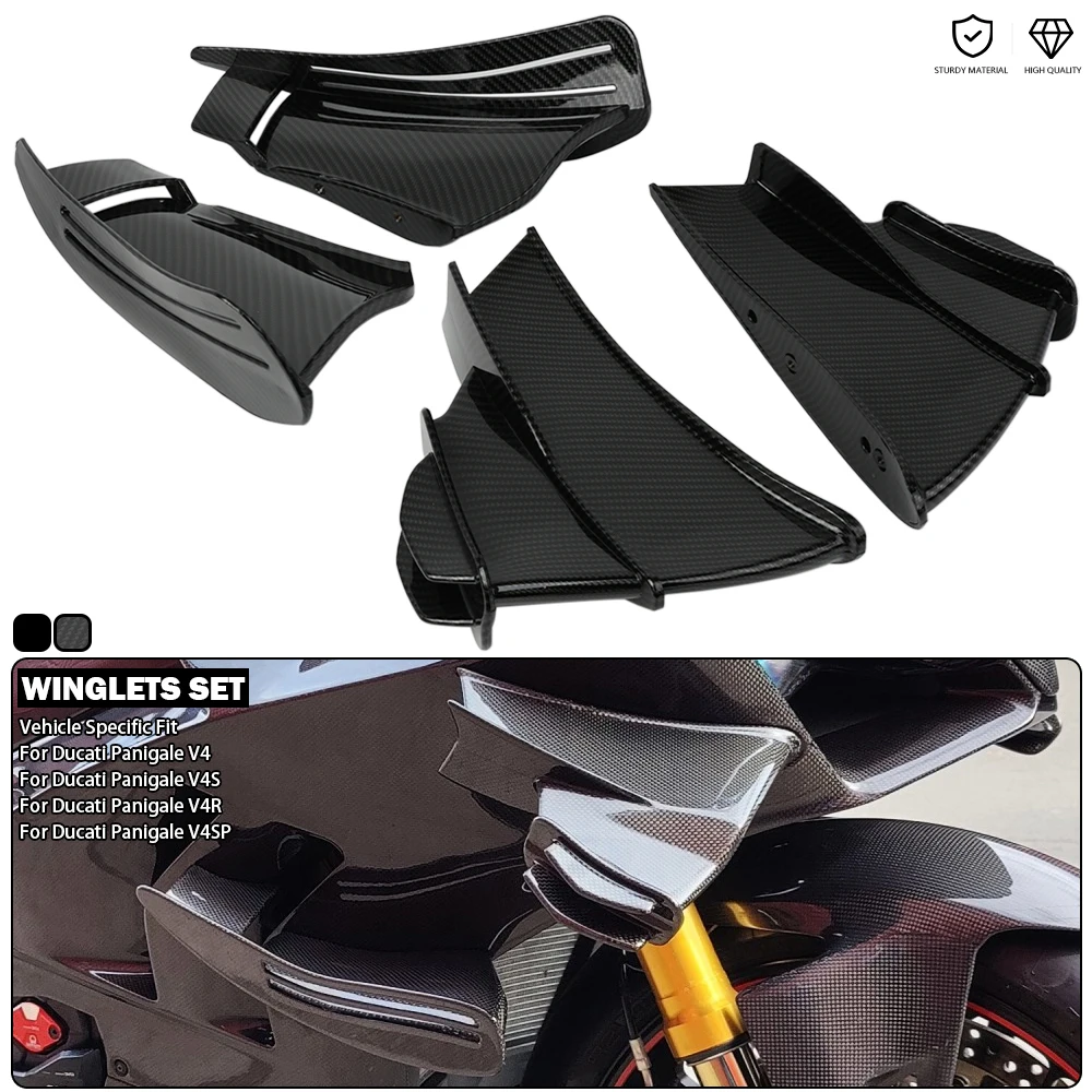 Plastic Wings Side Air Deflector Winglets Set - Black / Carbon Fits For Ducati Panigale V4 V4S V4R V4SP Superleggera 2018-2024