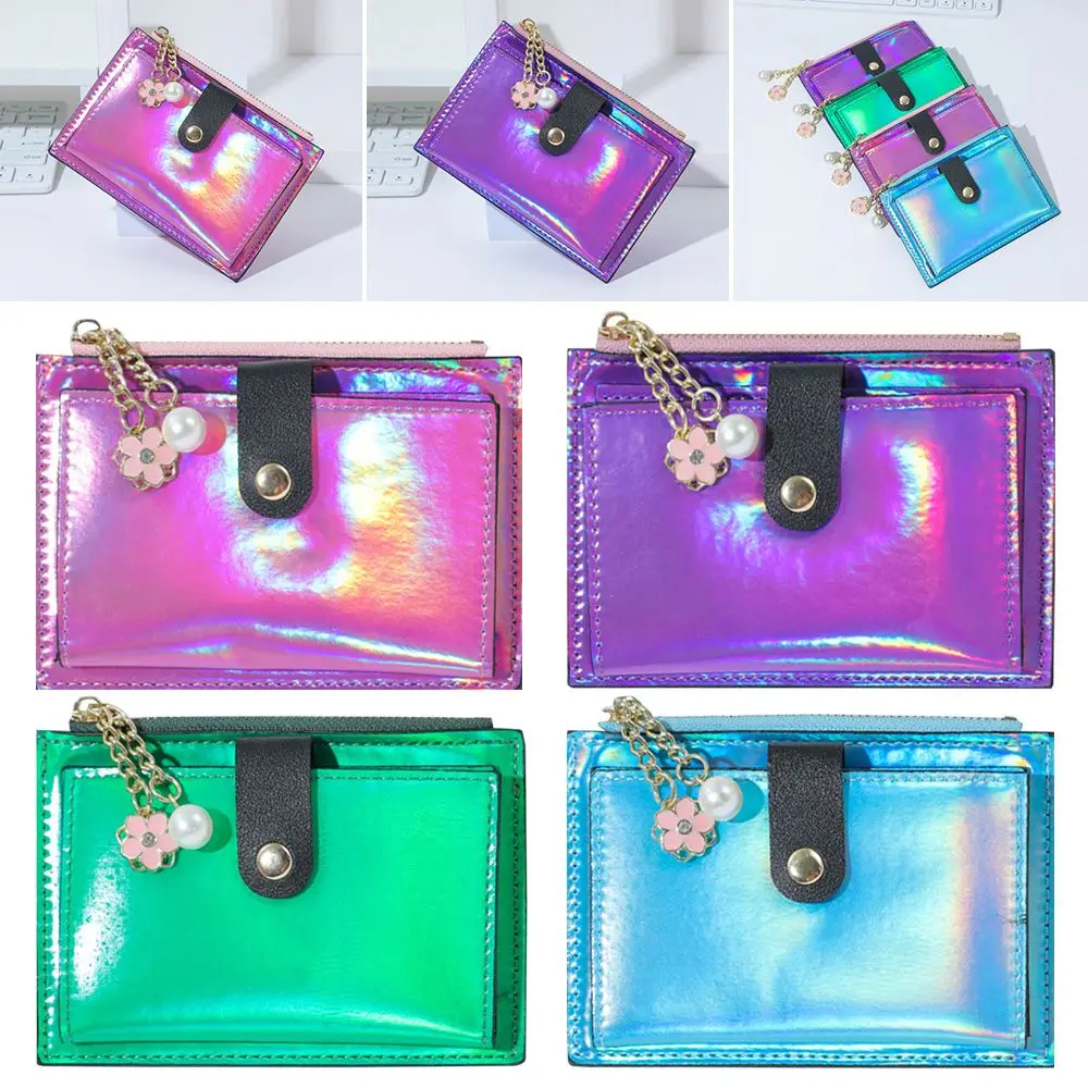 Casual Laser Colorful PU Leather Credit Card Holder Bags Purse Money Bag Short Wallet