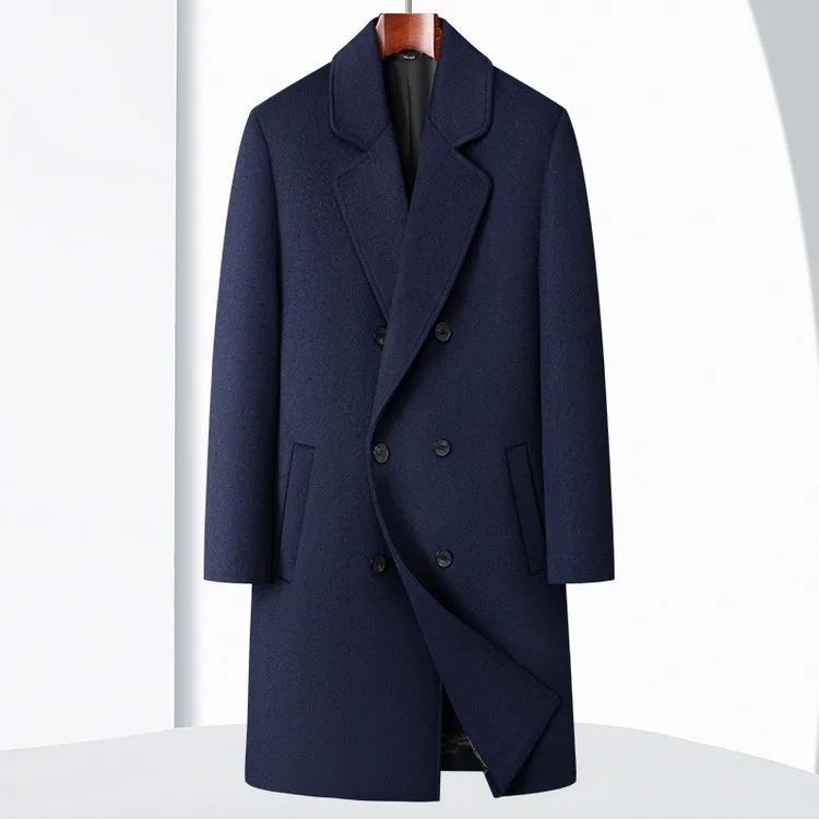 

Autumn Winter Style Suit Collar Double-Breasted Mid-Length Solid Color Warm Coat for Middle-Aged and Young Wool Casual Jacket