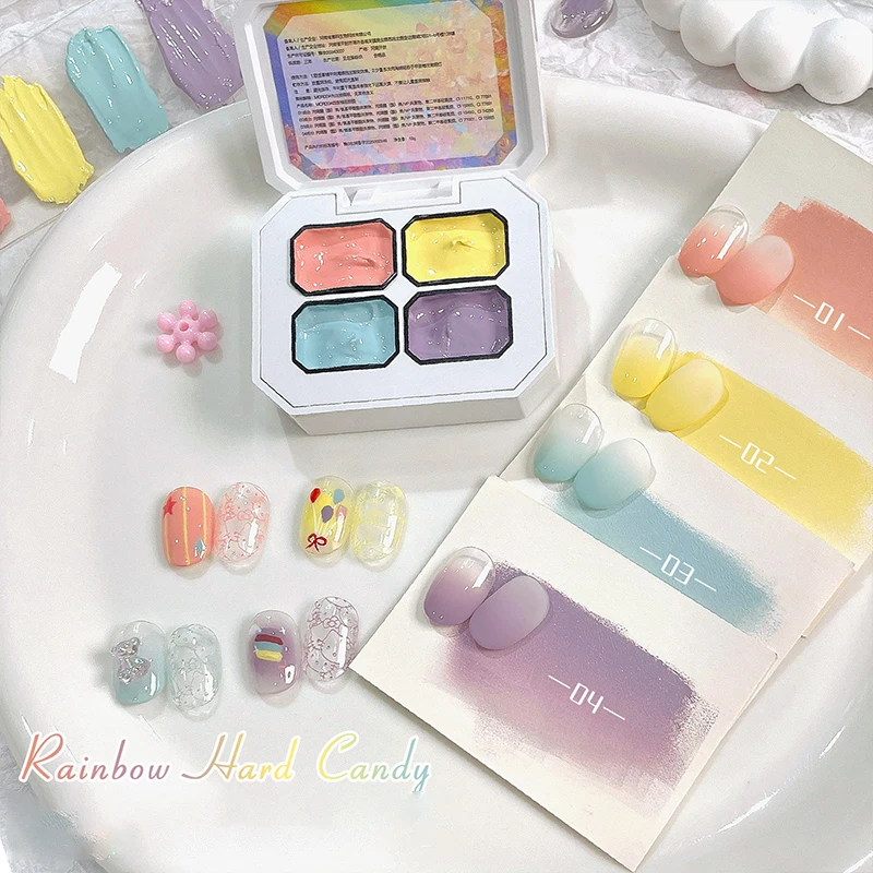 4‑Color Patting Nail Gel Palette, Macaron Candy Solid Nail Gel, Gradient Stamping UV Gel For DIY Nail Art Manicure - view 3