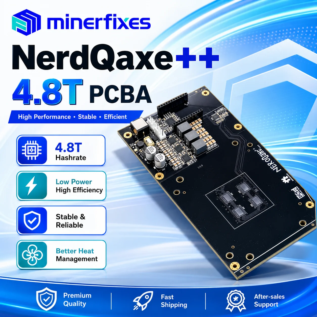 

NerdQaxe++ 4.8T PCBA Bitcoin Miner Board SHA-256 High Hashrate Mining Module Low Power DIY Crypto Mining Hardware PCBA
