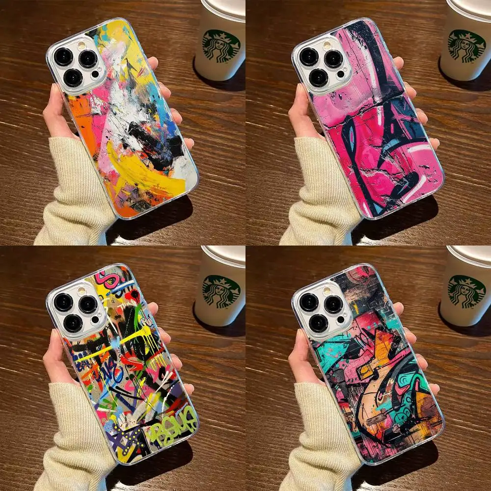 

Colorful graffiti Phone Case For iPhone17,16,15,14,13,12,11 Plus,Pro Max Soft Transparent Cover