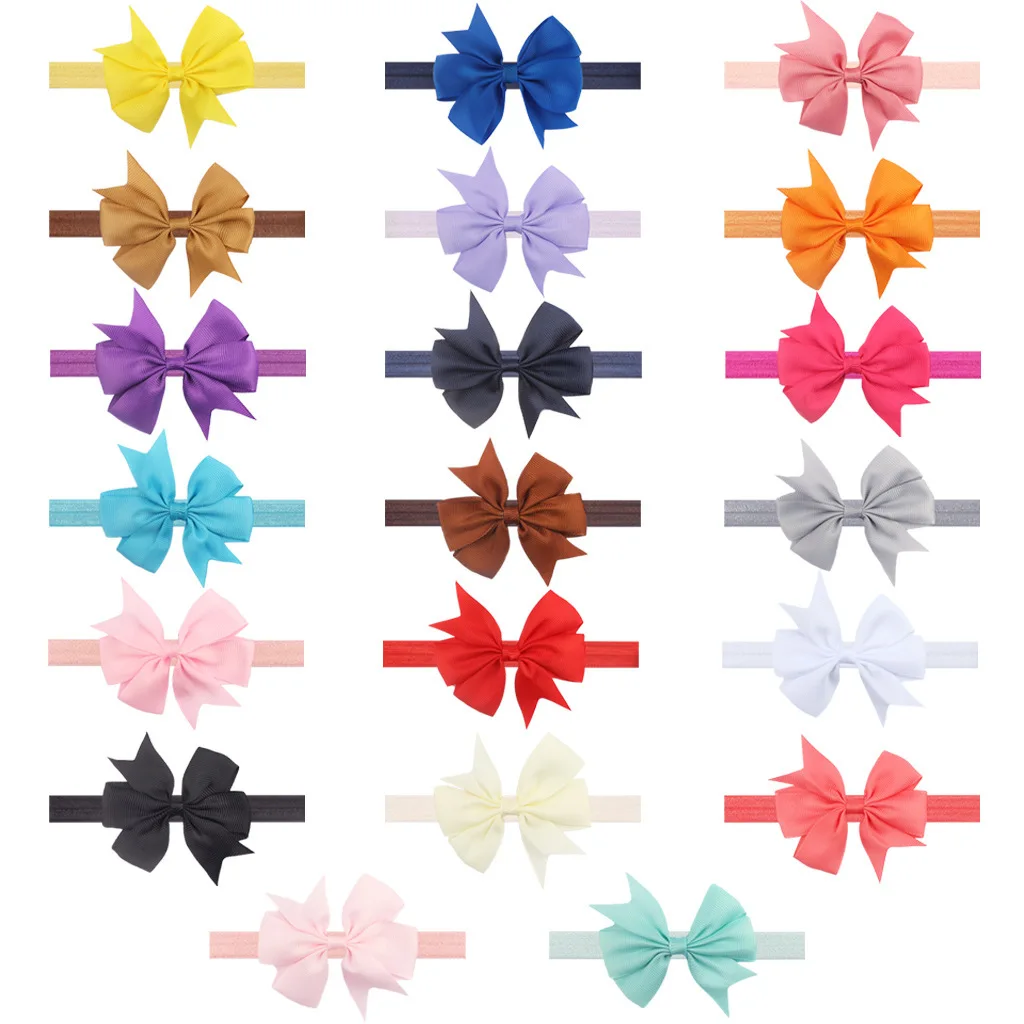 21 Colors of Elastic Hair Bands for Baby Girls Solid Color Headwear Grograin Ribbon Bowknot Headband Infant Kid Hair Accessories