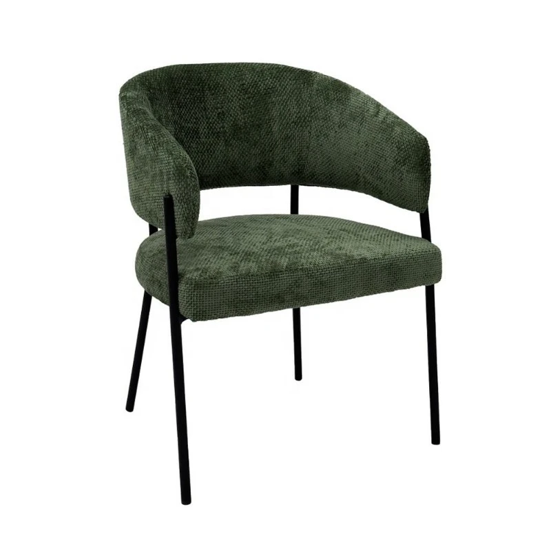Green Fabric Dining Chair with Upholstered Metal Frame Hotel Restaurant Furniture