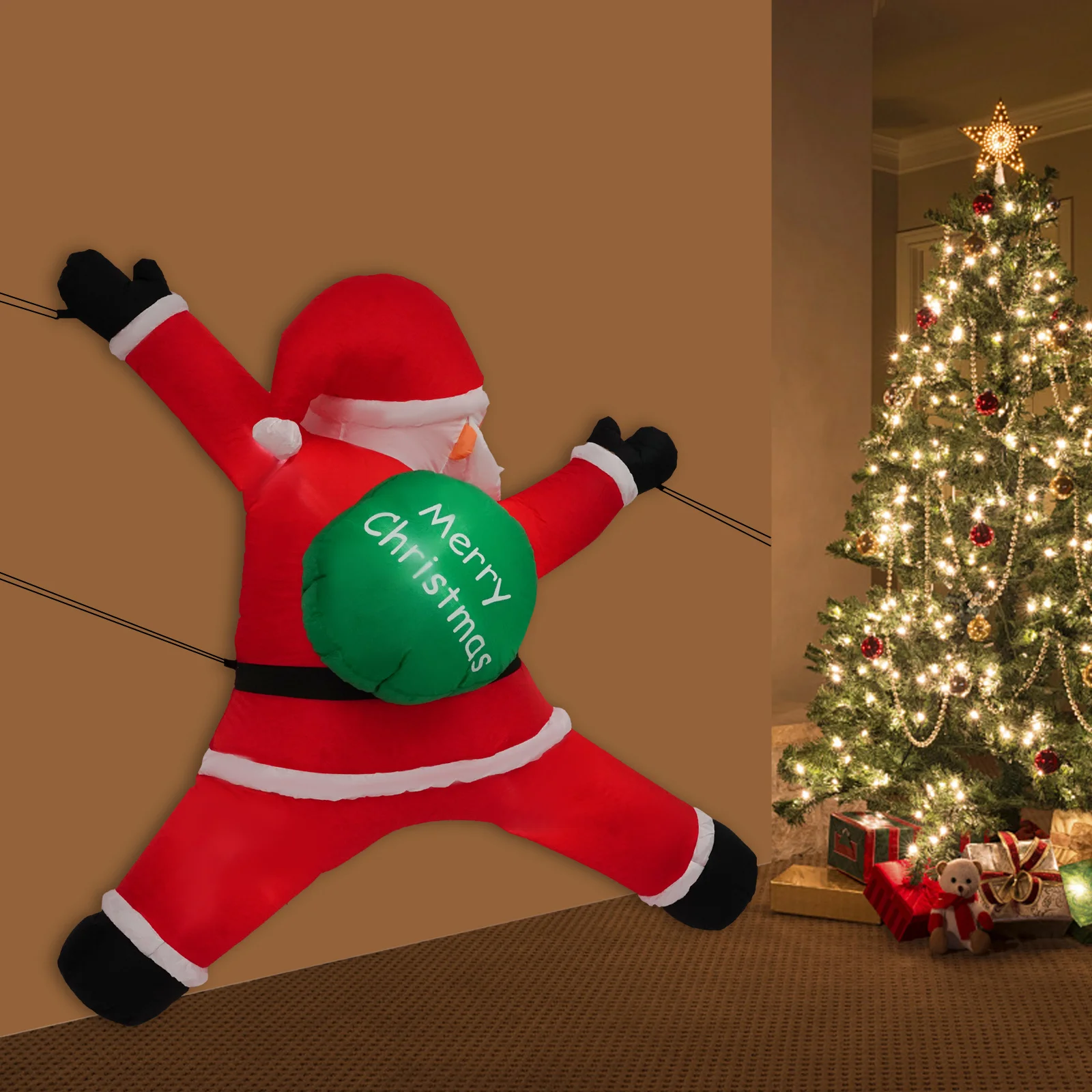 Hangende kerstopblaasboten met kerstmuts, kerstopblaasbotendecoraties met ingebouwde LED-verlichting, ornamenten