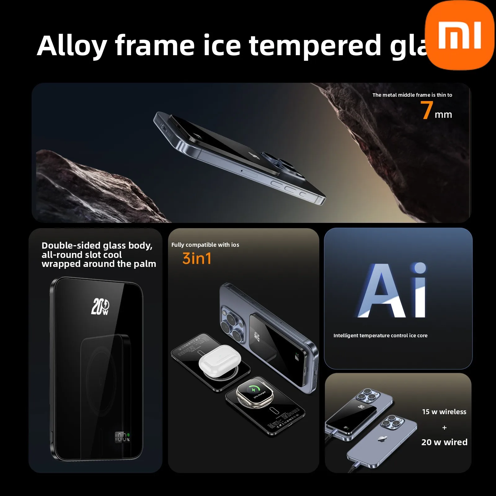   Certificação CCC 10000mAh Banco de potência de carregamento rápido magnético ultrafino portátil para telefones e relógios iPhone/Huawei/Xiaomi