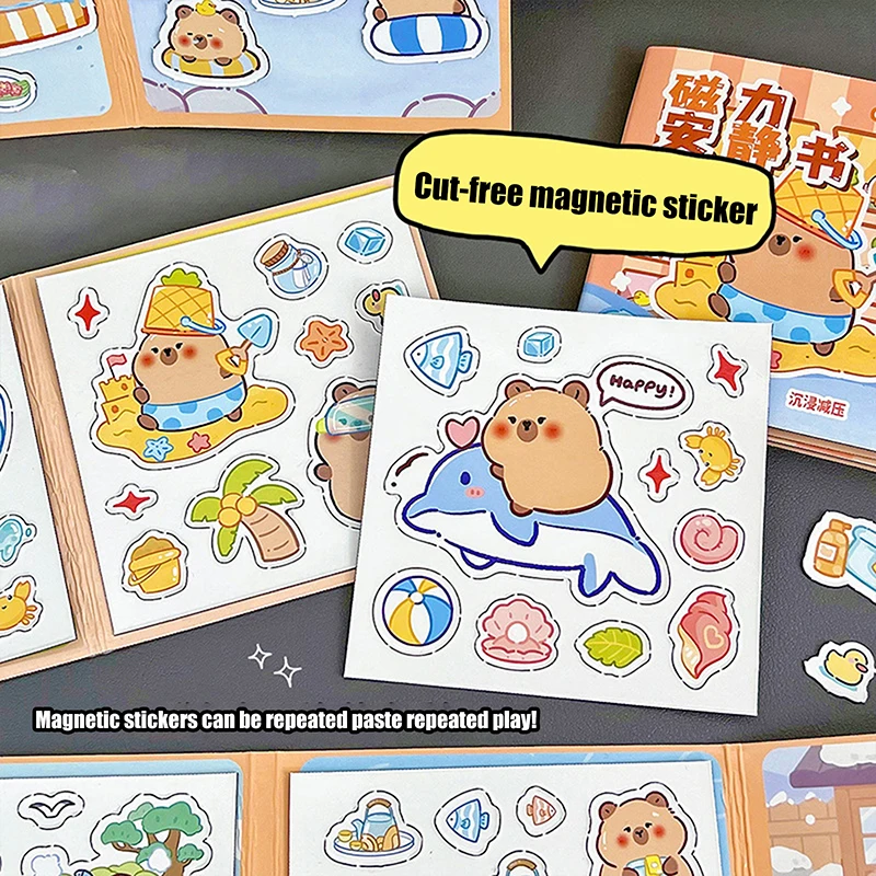 Cute Capybara Magnetic Quiet Book Small Magnetic Children's Cut-free Educational Stickers Can Be Pasted Repeatedly Sticker Book