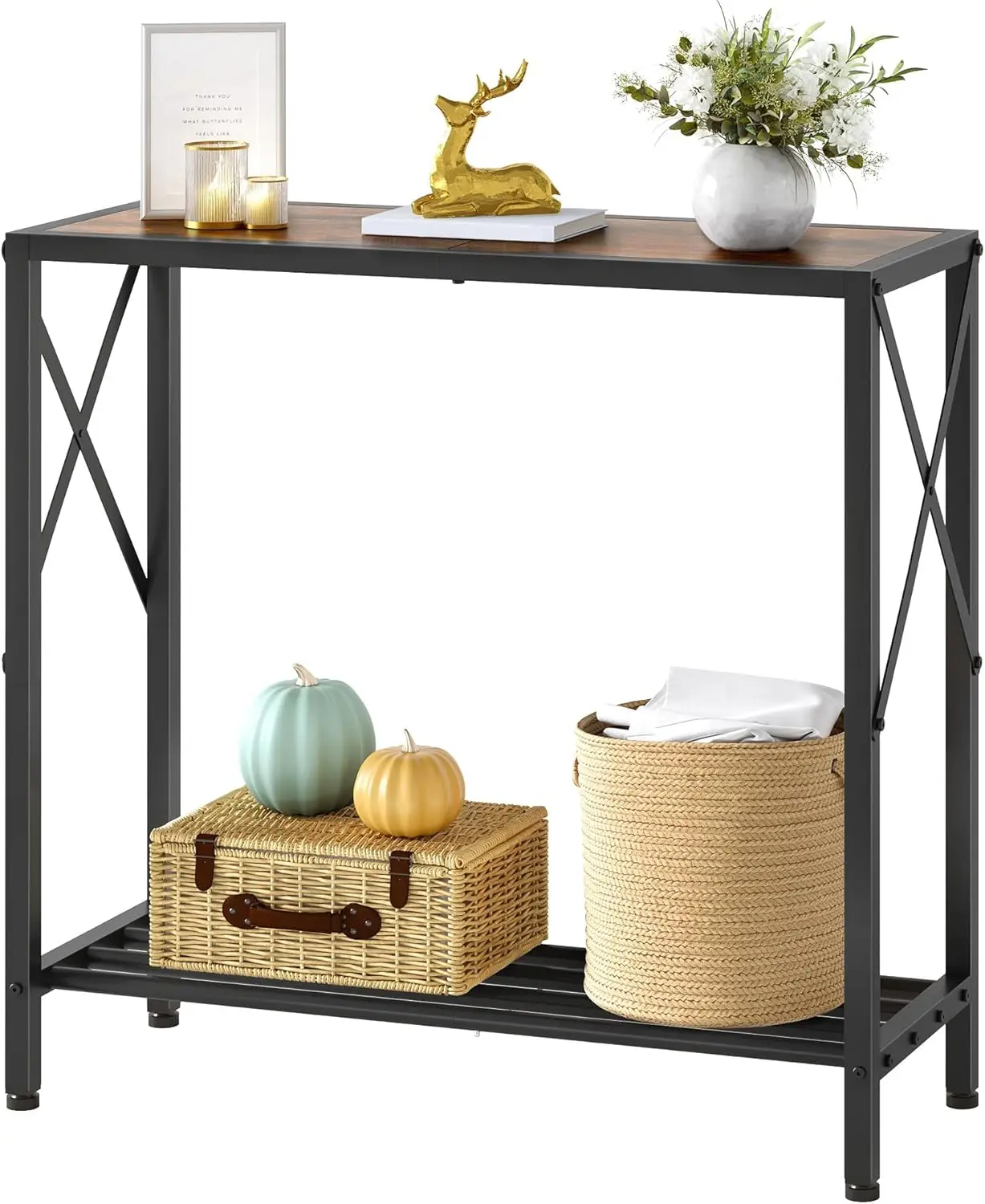 

Console Table 28.3''L, 2 Tier Narrow Entryway Table with Open Shelves, Small Sofa Table for Living Room, Entrace, Hallway