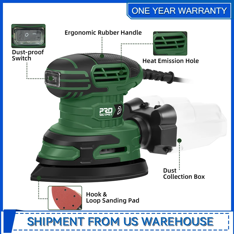 Lijadora de detalles Lijadora de ratón de 13000 RPM 1.6A Lijadoras de palma eléctricas con caja de recolección de polvo de papel de lija de 15 piezas para espacios apretados