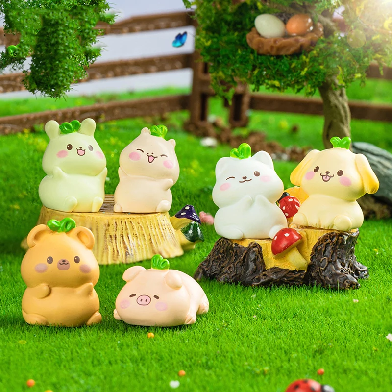 Miniatures Figurines Cute Cartoon Sprouted Small Animals Landscape Ornaments Creative DIY Home Decorations Accessories Gifts