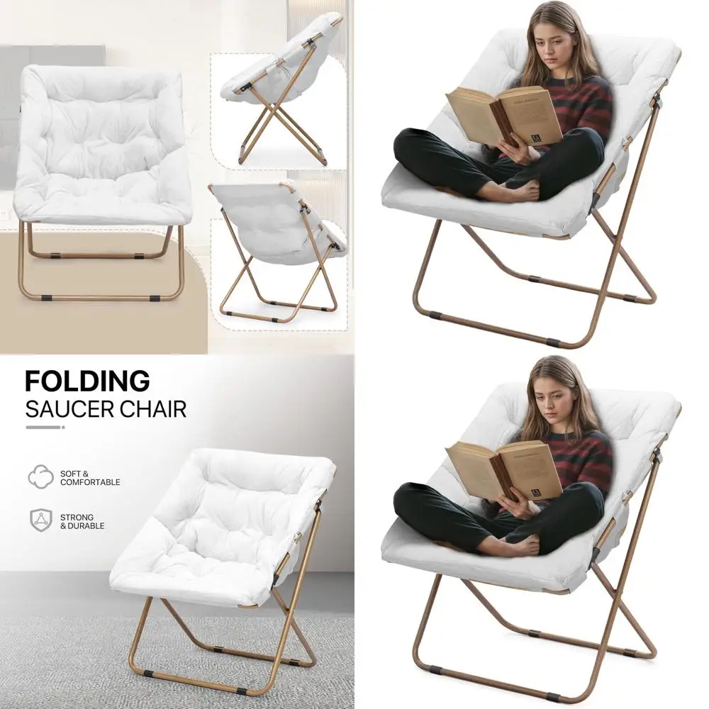 

Adult Square Faux Fur Folding Chair - Cozy Metal Frame Reading Chair for Bedroom, Living Room, White