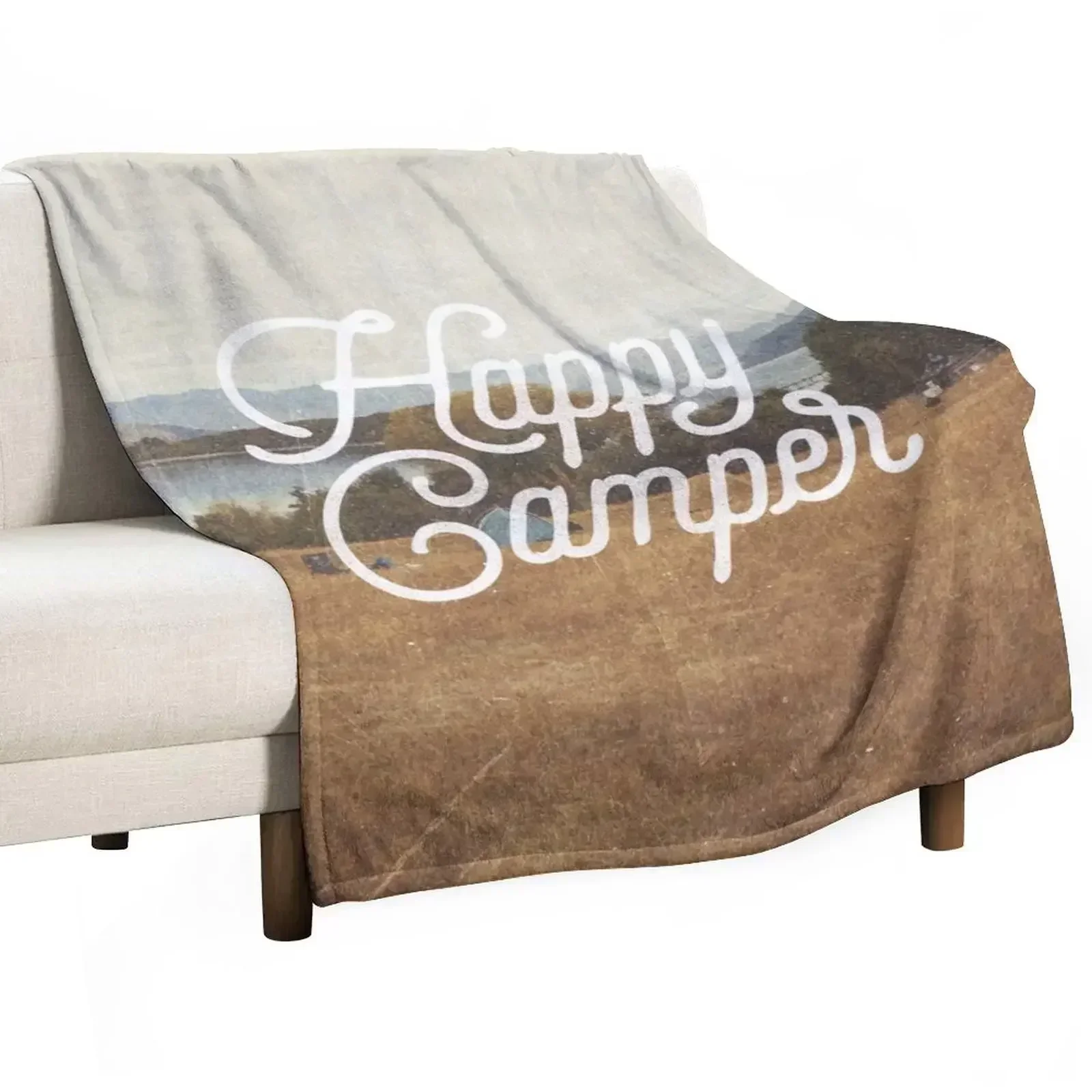 HAPPY CAMPER Throw Blanket Large warm for winter wednesday Luxury Cute Plaid Shaggy Blankets