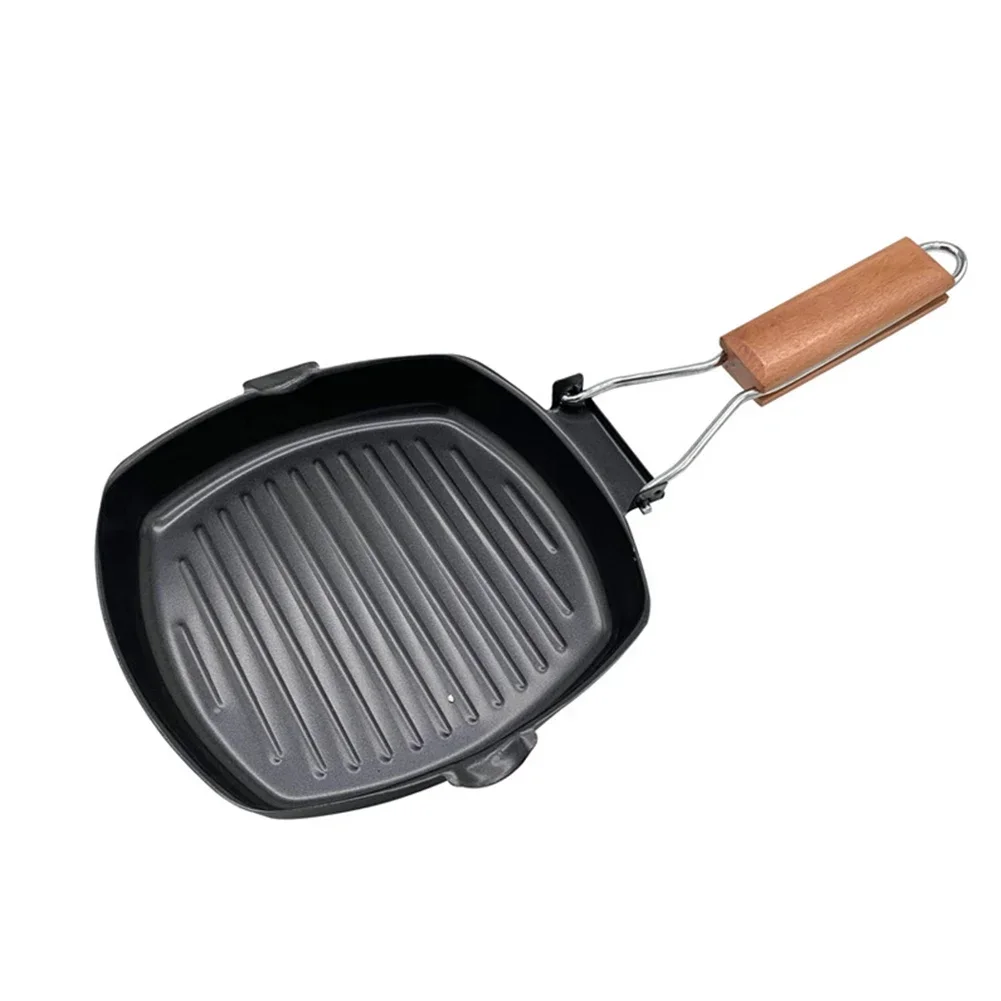 

Induction Compatible Pan Non-stick Grill Pan Kitchen Picnics Convenient Storage Even Heat Conduction Foldable Handle