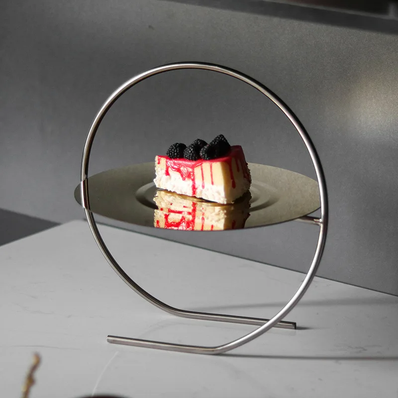 

Mirror Stainless Steel Tray, Cake Rack, Tableware, Double-layer Round Dim Sum Tray, Desktop Storage Tray, Dessert Display Rack
