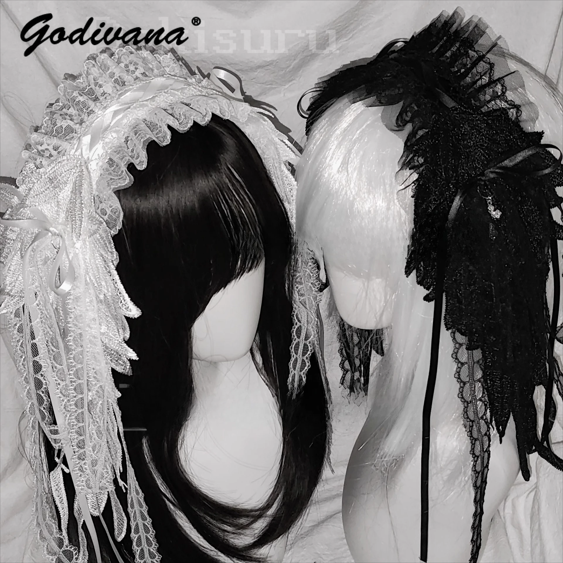 

Original Subculture Lolita Lace Headwear Female Girls Gothic Dark Punk Cross Headband Embroidred Hairband