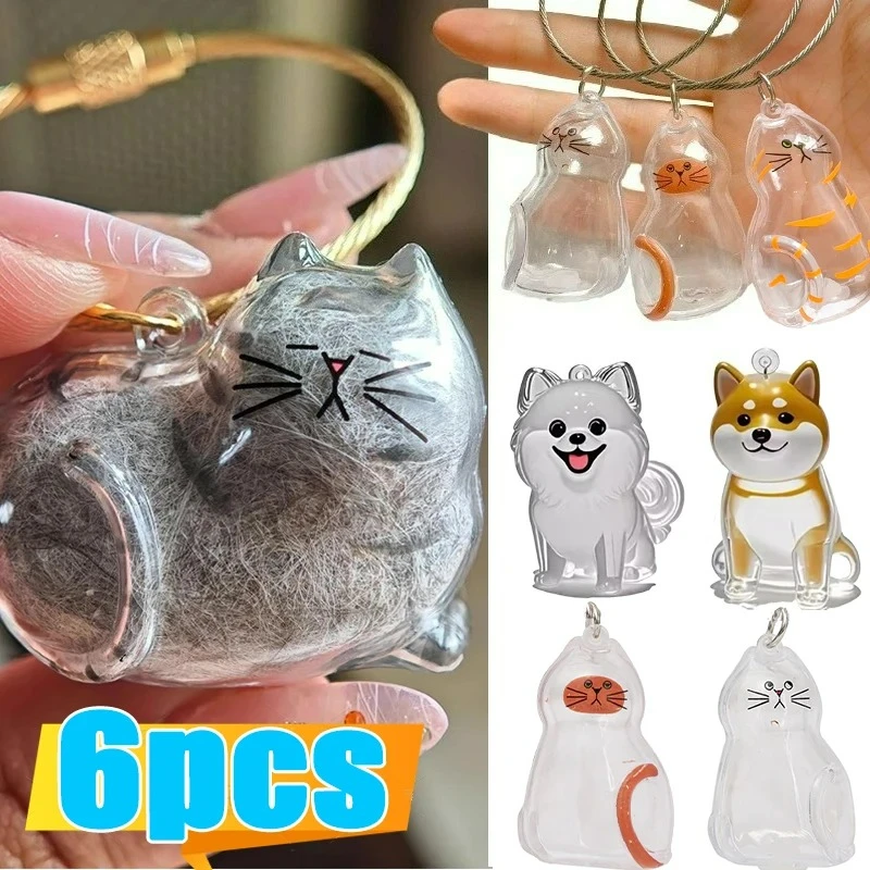 صندوق تخزين شعر الحيوانات الأليفة سلسلة مفاتيح حاوية تذكار شفافة للكلاب والقط والفراء جامع كيرينغ مجوهرات تذكارية هدايا ذات مغزى #1