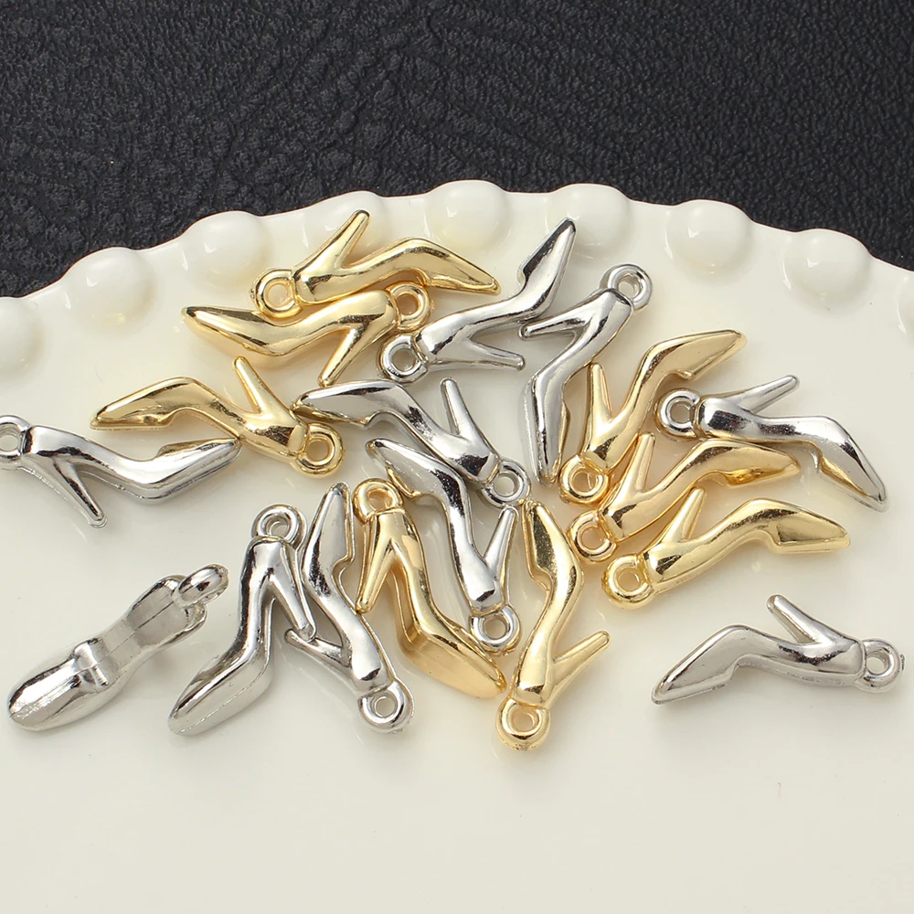 100Pcs 12x28mm CCB Plastic Pendant Charm Gold Silver Color High Heels Shape For Bracelet Necklace Earrings DIY Jewelry Making