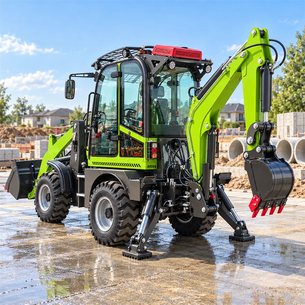 42kW Compact Backhoe Loader Articulated Backhoe Loader with 0.6m³ Front Bucket for Contractors