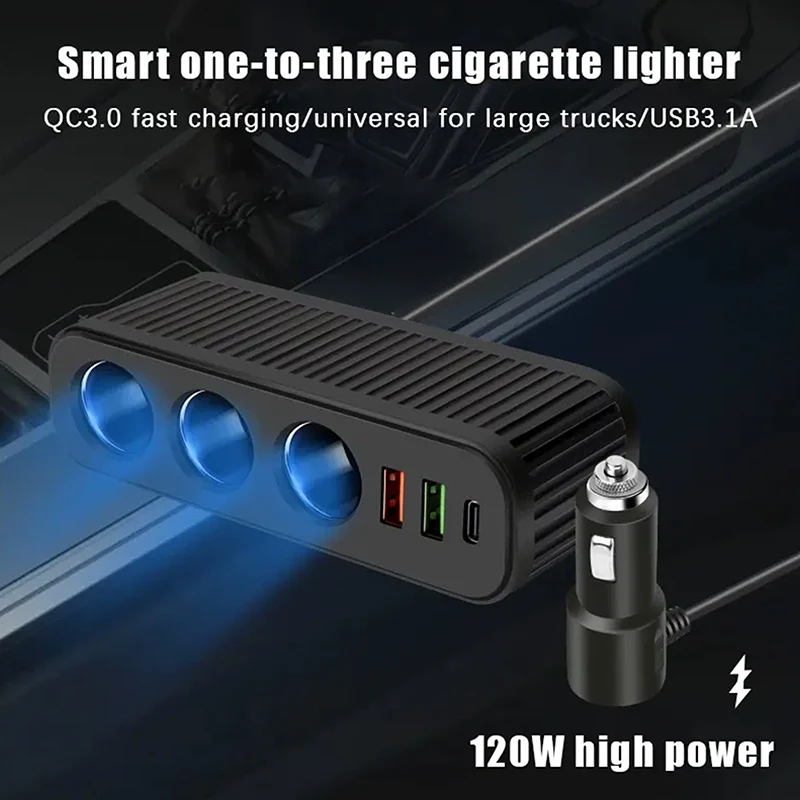 120W Car Charger PD Quick Charge One-to-Four Multifunctional USB Power Adapter Socket for Mobile Phone