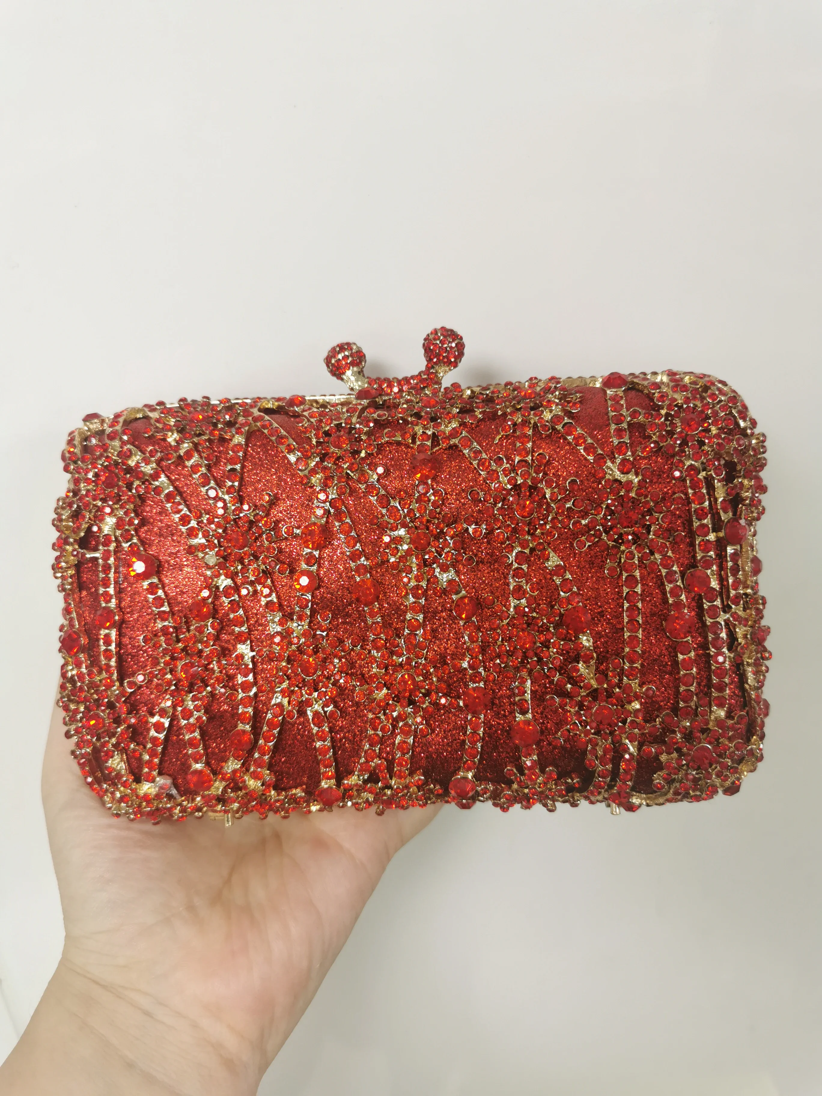 

XIYUAN Hollow Out Women Red/Silver Color Crystal Clutch Bag Evening Bags For Wedding Handbags and Purses Bridal Party Clutch Bag