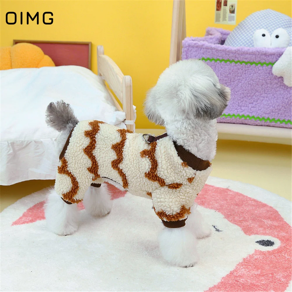 OIMG Four Legged Puppy Clothing Fleece Dogs Hoodies Schnauzer Bichon Striped Pet Cat Sweatshirt Winter Warm Small Dogs Clothes