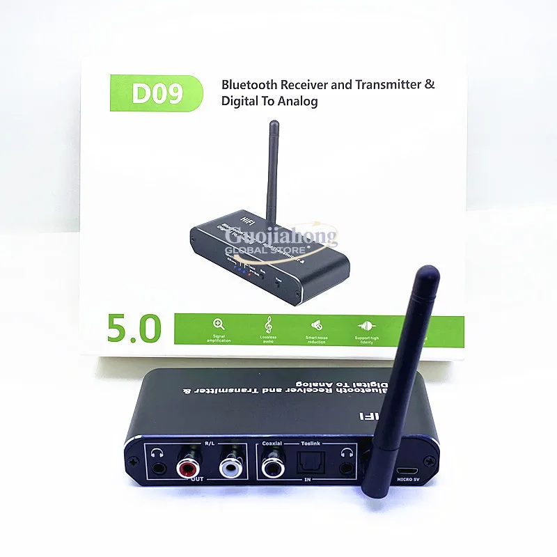 Bluetooth 5.0 Transmitter Bluetooth Frequency Adapter Multi-purpose Support Optical Fiber, Coaxial AUX Bluetooth Receiver D09