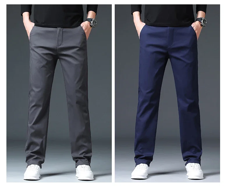Winter Warme Fleece-Hosen für Herren, 98% Baumwolle, Business, Gerade Geschnittene Arbeitshose, Outdoor, Blau, Formelle Anzughose, Übergröße 40 – Detail 5