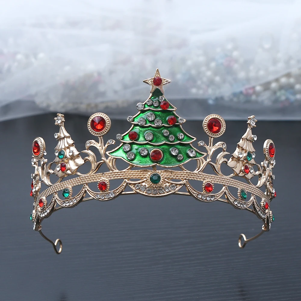 

1pc Fashion Festive Christmas Tree Hair Crown Toned Rhinestones Whimsical Holiday Design Perfect Christmas Parties Events Royal