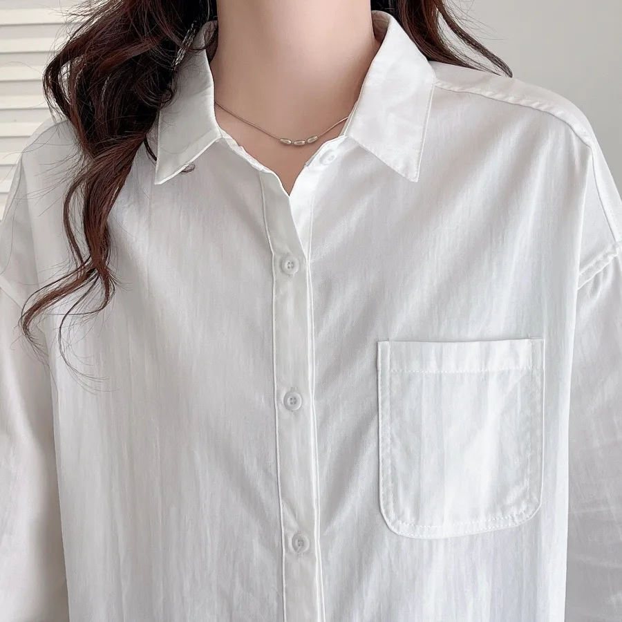 Size XL Women's Shirt Autumn New Loose Simple Solid Color Long Sleeve Double Sided Twill Cotton Blouse 889