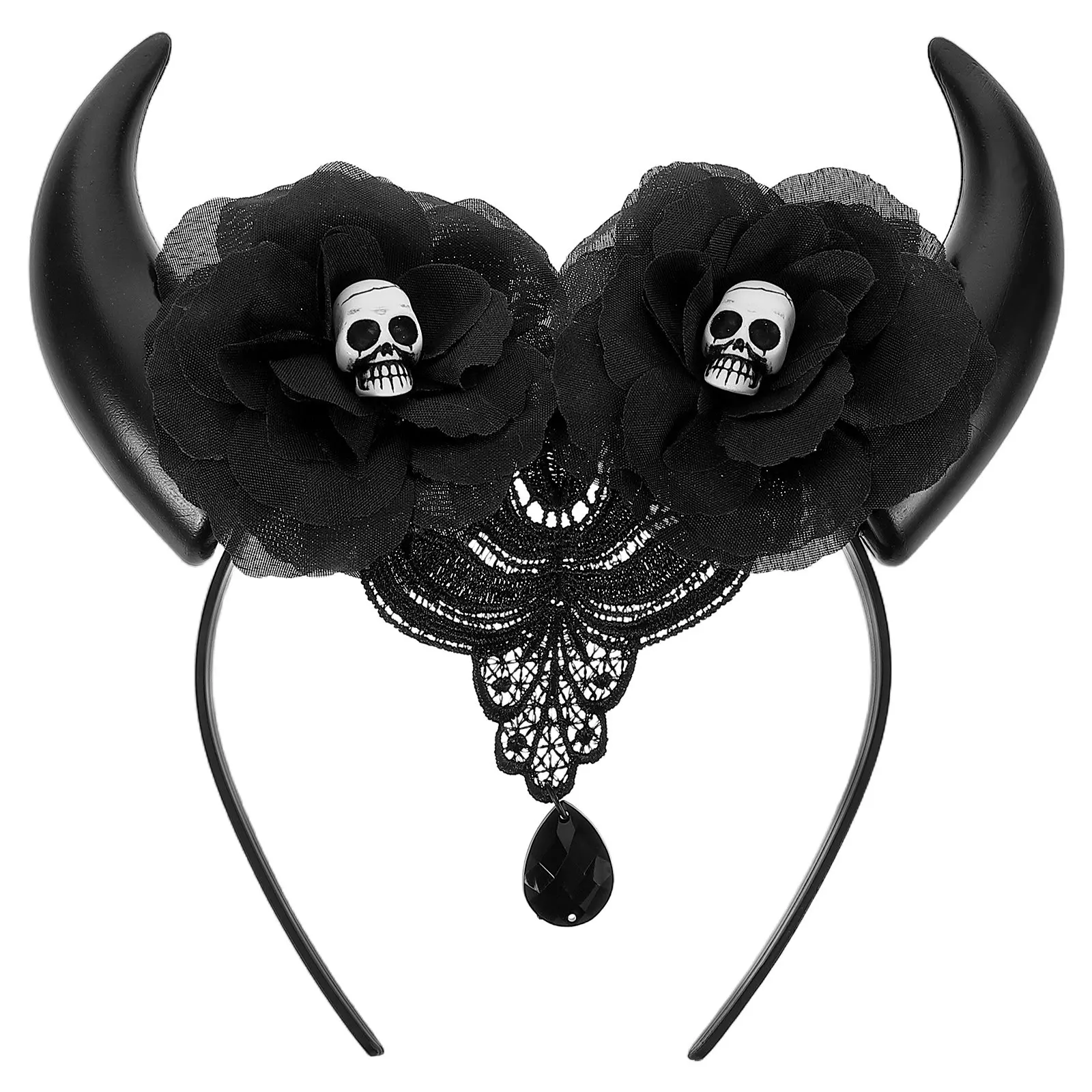

Halloween Skull Devil Horn Headband Lightweight Comfortable Flexible Fit Party Fancy Dress Cosplay Accessory Adult Halloween