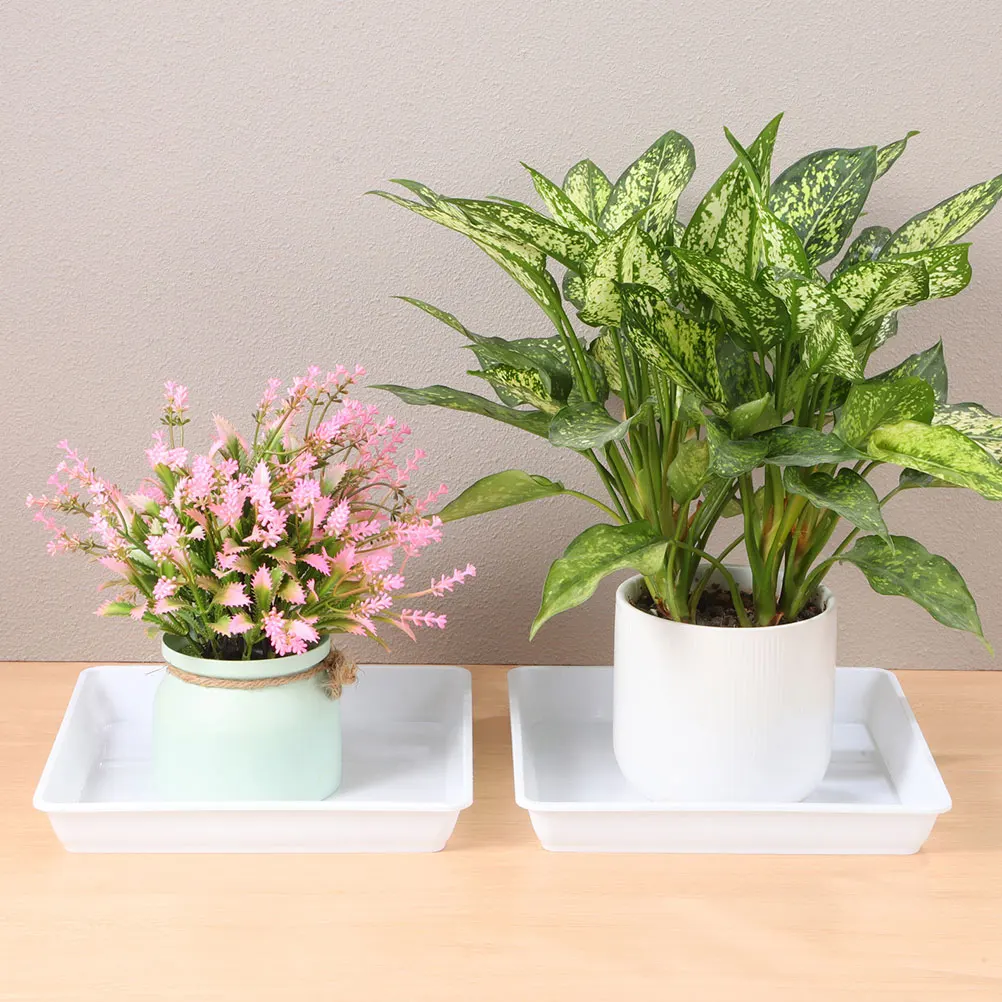 

2pcs Square Flower Pot Trays 13.76Inch Plastic Plant Water Catcher Outdoor Garden Succulent Bonsai Drainage Tray White