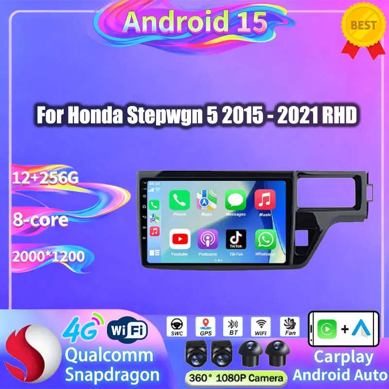 Android 15 Car radio For Honda Stepwgn 5 2015 - 2021 RHD Wireless Carplay Android Auto BT Multimedia Video Player 2Din Head Unit