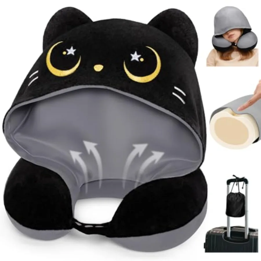 

Сертифицировано по стандартам ASTM и CPSIA - Дорожная подушка для шеи с капюшоном для самолетов и авиаперелетов, портативная, из пены с эффектом памяти, дышащая, охлаждающая.