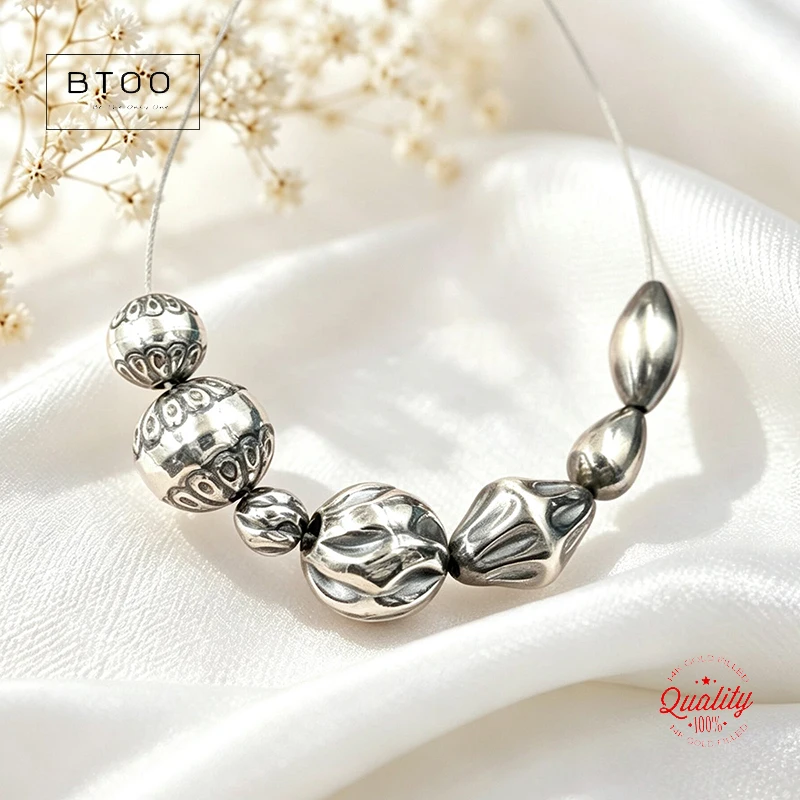 925 Sterling Silver Navajo Pattern Beads 6/8mm Oxidized Anti-Tarnish Spacer Beads for DIY Jewelry Making