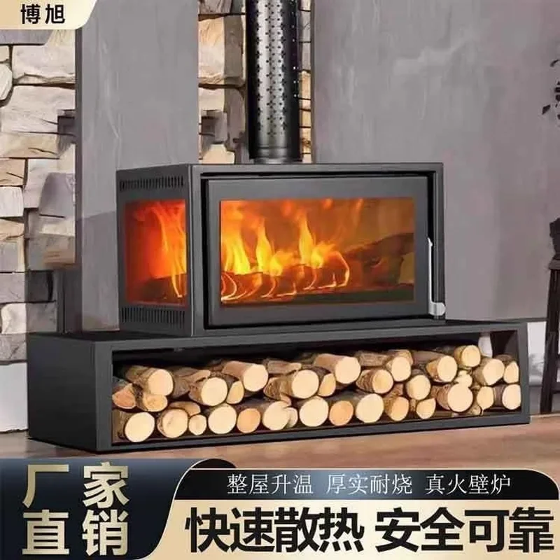heating stove European three-sided viewing fireplace Villa rural self-built house easy to install wood-burning