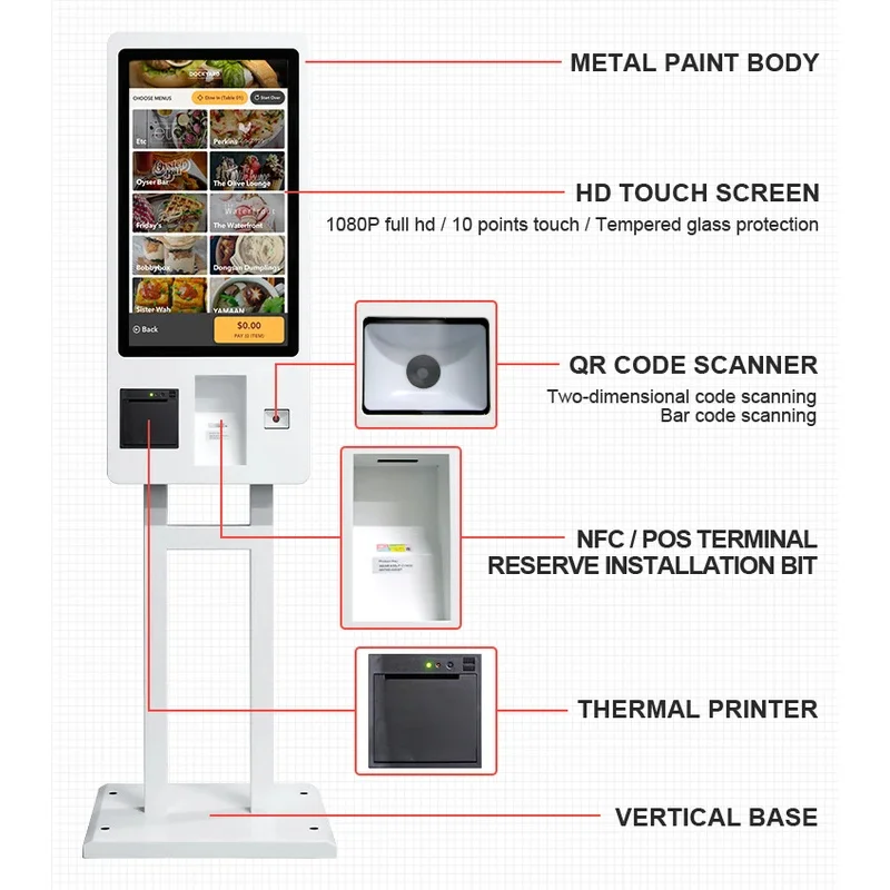 Fast Food 24 27 32 pollici POS Touch Screen Self checkout Machine Self Service pagamento ordine chiosco per KFC/ristoranti