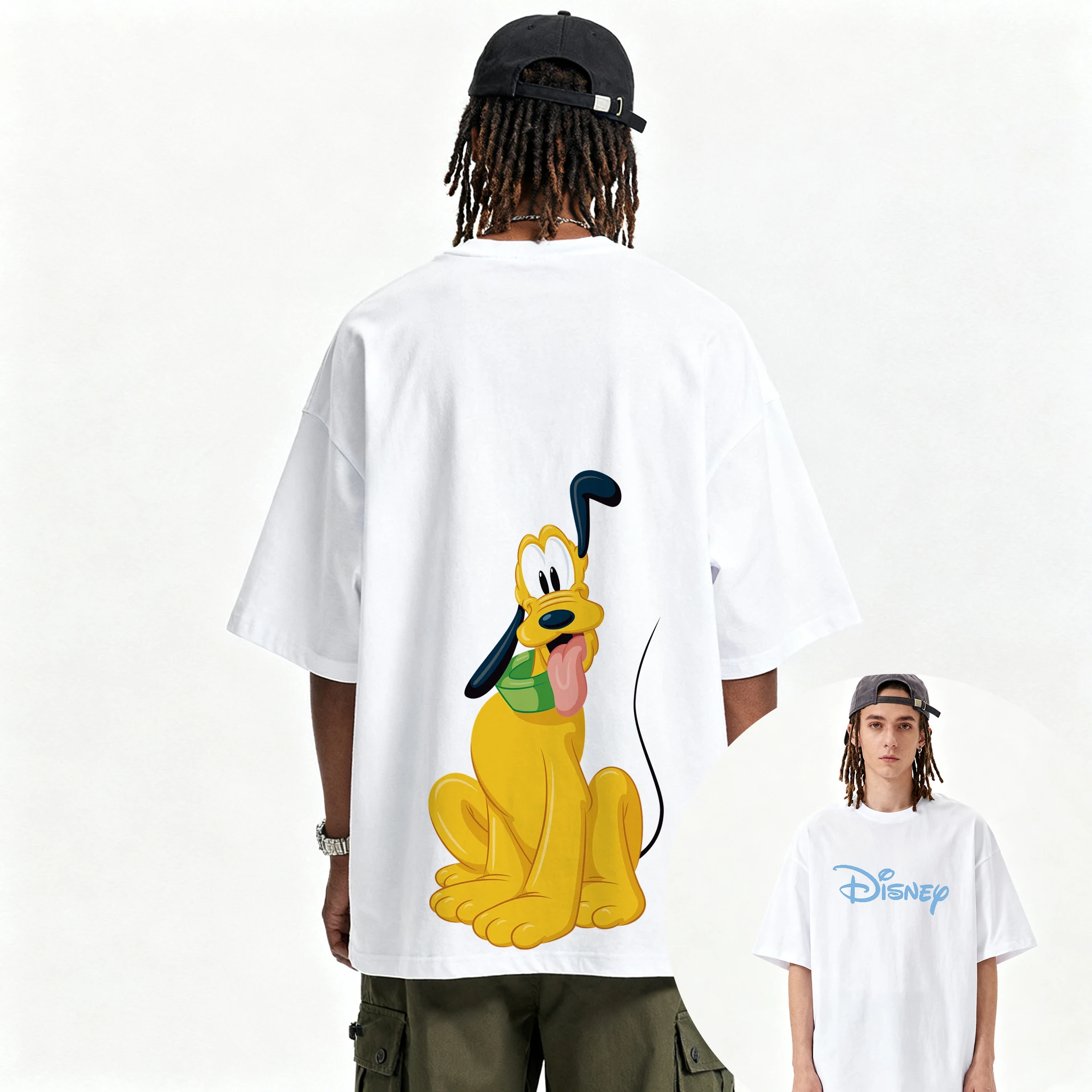 디즈니 구피 힙합 그래픽 티셔츠 여름 패션 스포츠 퓨어 코튼 남성 티셔츠 아동 의류 티 Y2k 여성