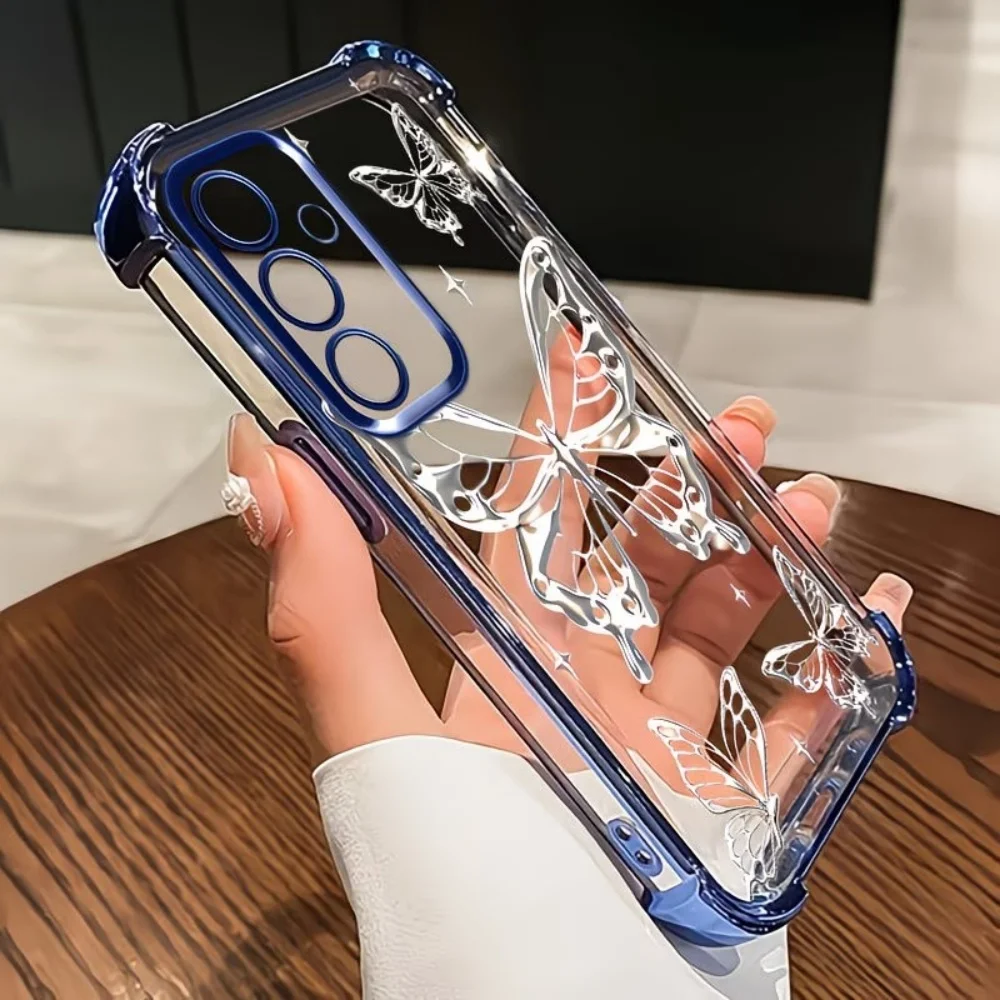 Butterfly Clear Phone Case For Samsung Galaxy S26 S25 S24 S23 S22 S21 Ultra Plus FE Electroplated Four-Corner Anti-Fall Cover