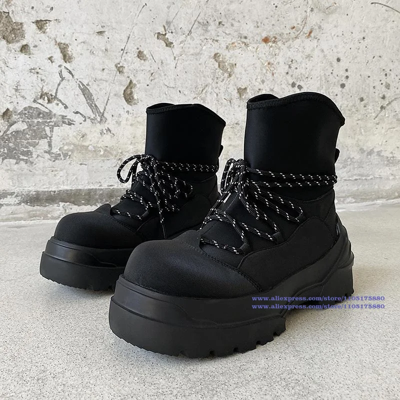 

Thick Soled Motorcycle Men's Boots Retro Trendy Big Round Toe High Top Men's Boots Height Increasing Booties Designer Men Boots