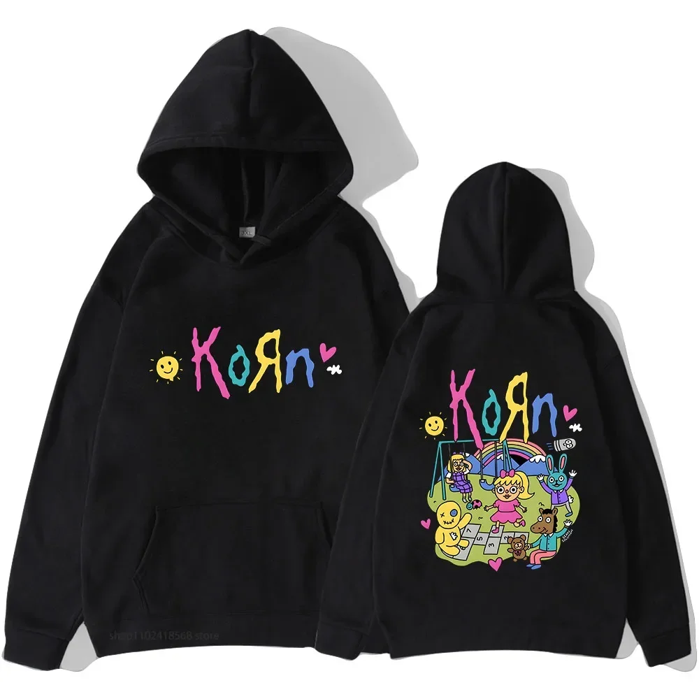 Korn banda fãs impressão hoodies dos desenhos animados dos homens moletom gráfico casual com capuz topo moletom masculino manga longa pullovers masculinos