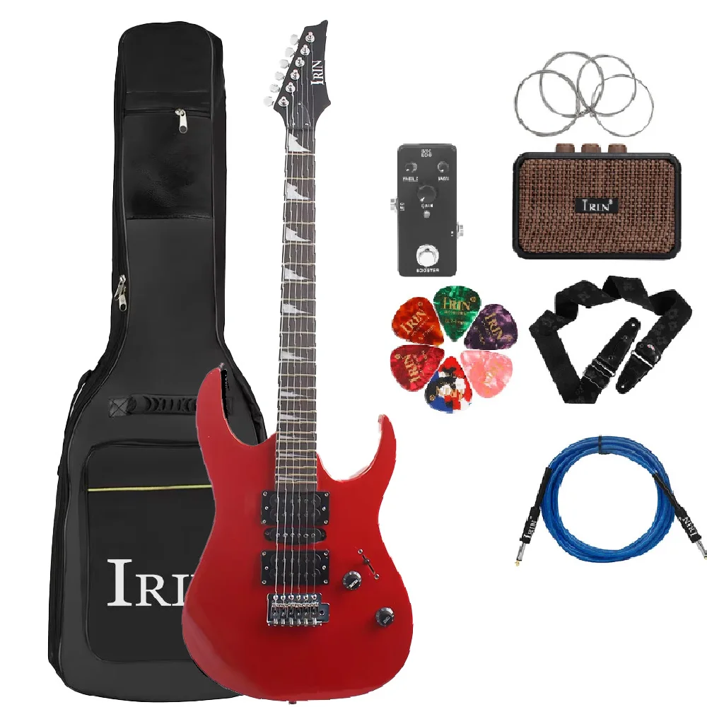 IRIN gitar listrik 6 senar merah gitar elektrik Fingerboard 24 fret Rosewood gitar elektrik dengan ransel senar dayung Pickup