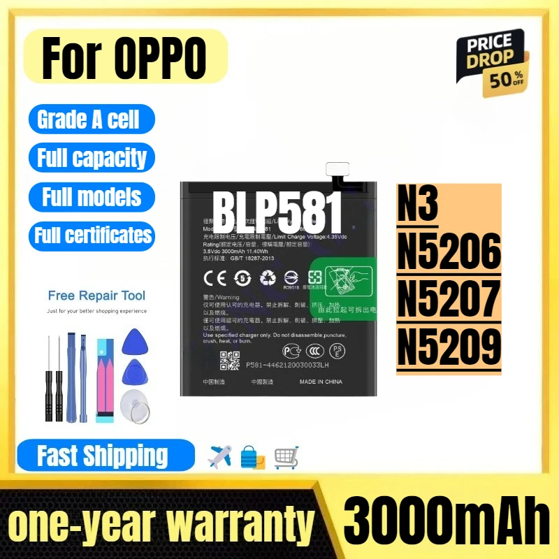 

BLP581 for OPPO N3/N5206/N5207/N5209 Mobile Phone Battery High Quality High Capacity Replacement Bateria Grade A Cell with Tools