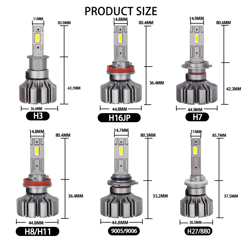 DAWNKNIGHT S5 S6 H8 H11 HB4 9006 PSX24W H16 PTF Fanless Led Car Fog Light Bulb 60W 12V 6000K Canbus Auto Led Headlight Lamp