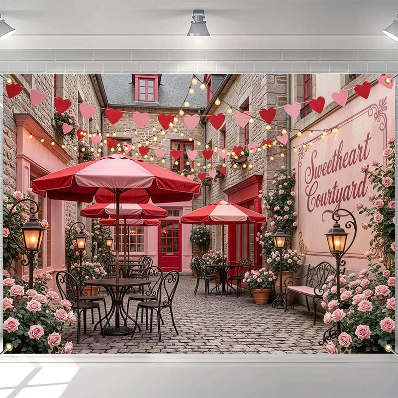 

LS Photography Valentine's Day Backdrop Red Vintage Love Outdoor Restaurant Backdrop Decor Bridal Show Wedding Photo Studio