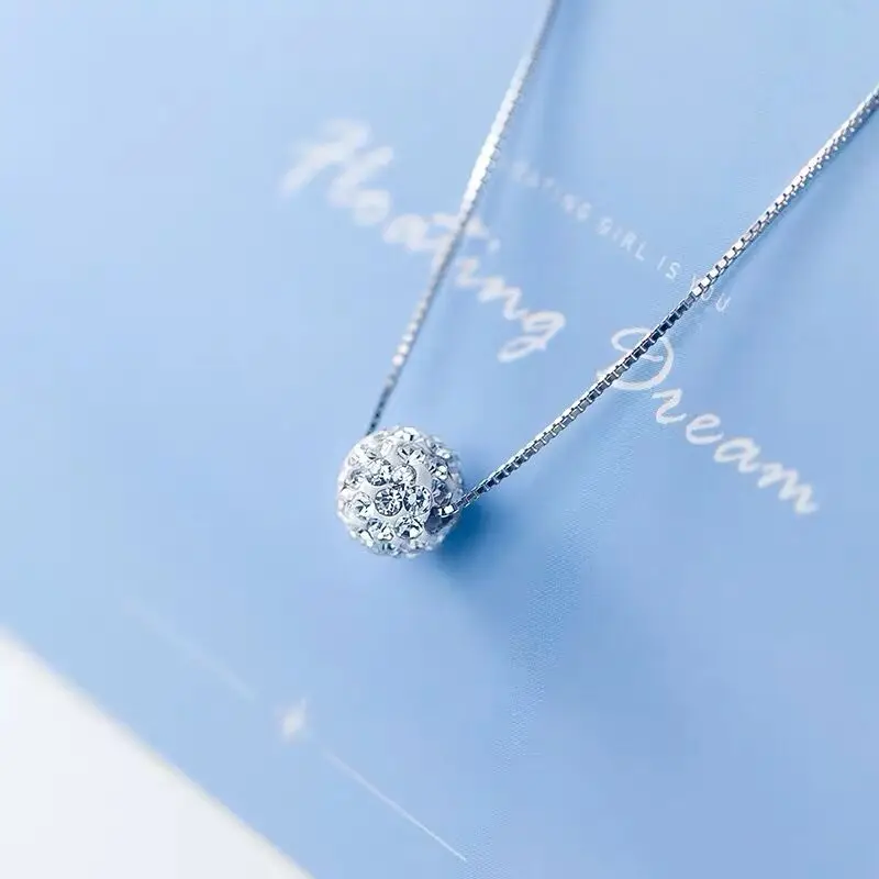 Simple Rhinestone Silver Color Small Ball Pendant Shiny Choker For Women Short Chain Neck Jewelry Clavicle Necklace Fashion Gift